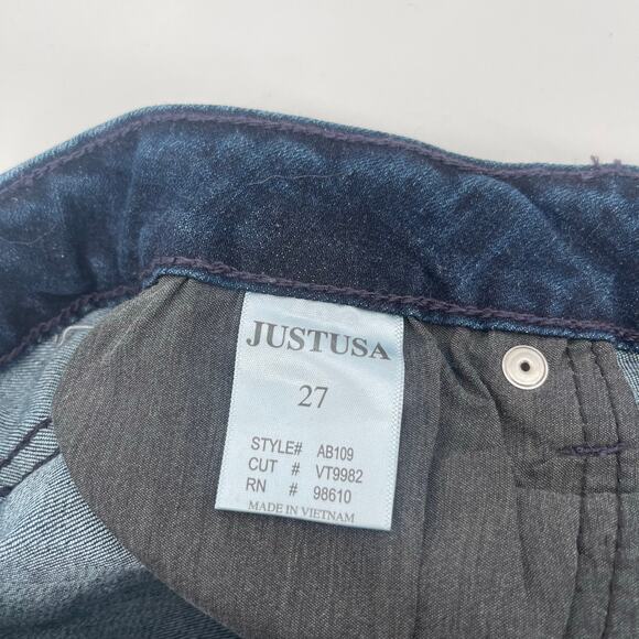 JUST USA Jeans Size 27 Slim Bootcut Dark Denim NWT Frayed Hem Cotton Stretch - Picture 6 of 13